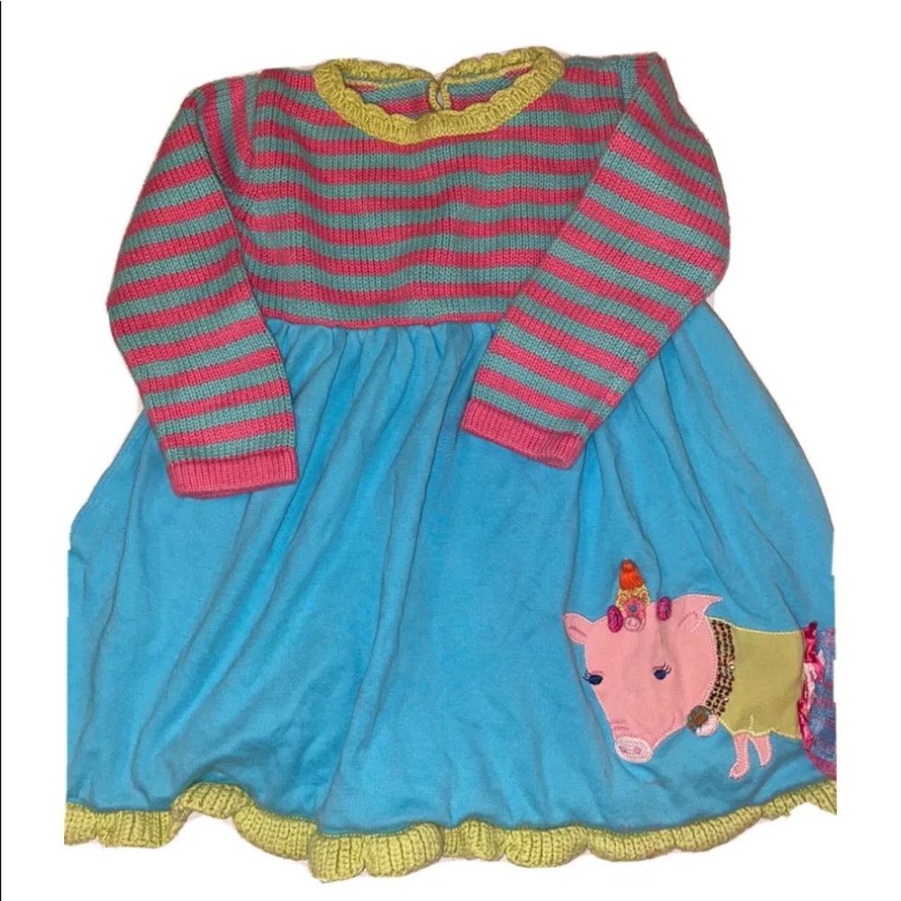 Lemon Loves Lime Fancy Pig Sweater Dress Pink Blue Green Size 12-18 Months